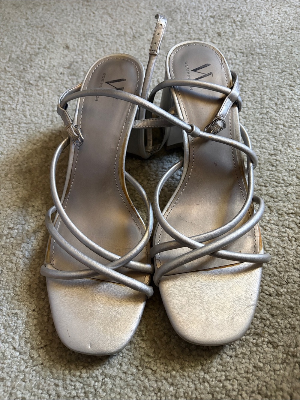 Worthington Metallic Silver Strappy Block Heel Sandals